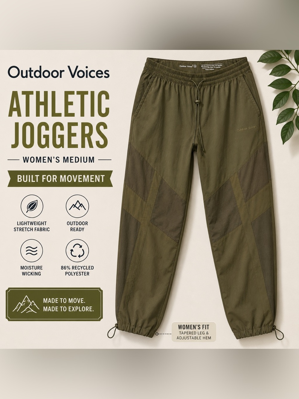 Outdoor Voices Olive Green Athletic Joggers Women’s M